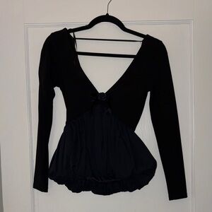 Zara Black Long Sleeve Blouse with Peplum